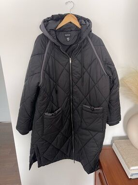 RD Style Black Quilted Hooded Longline Puffer Jacket